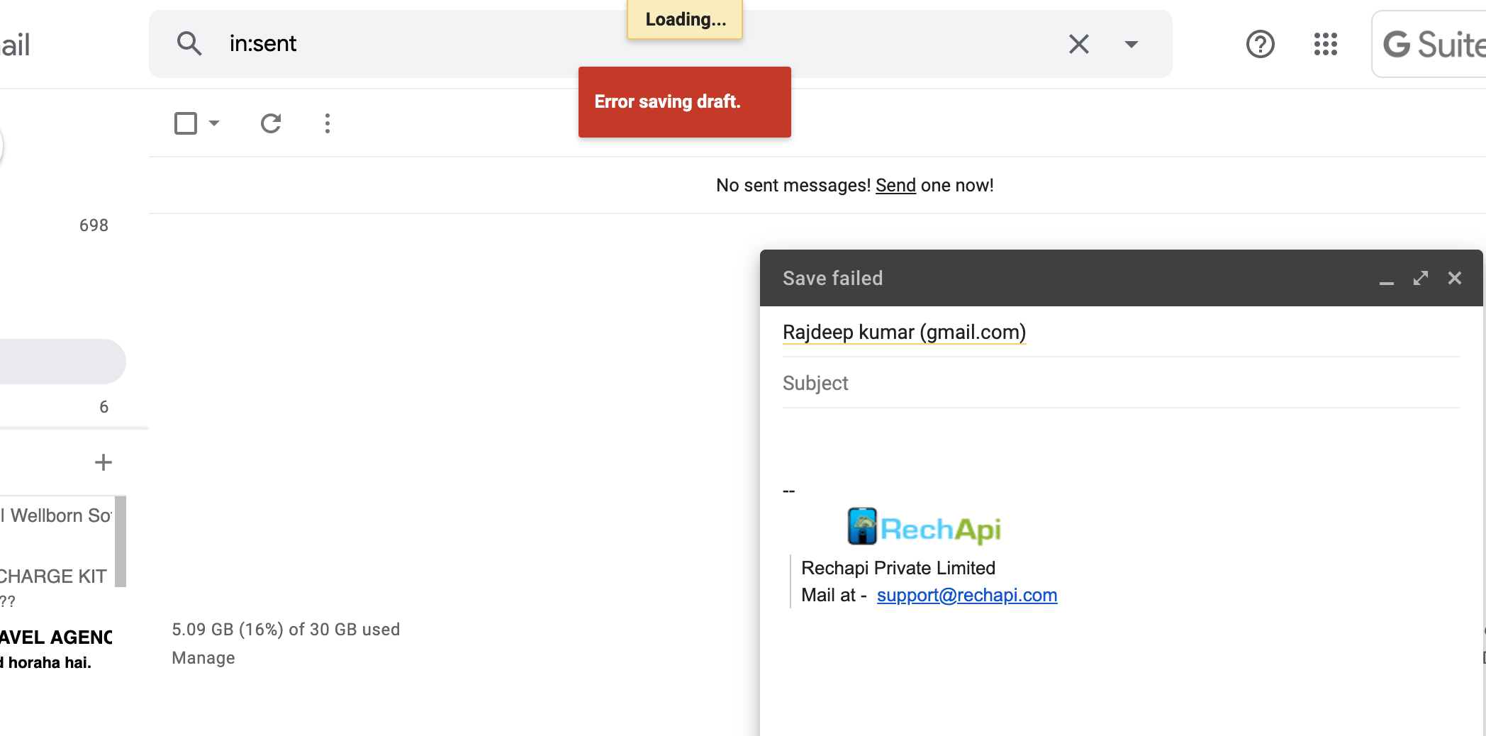 I am not able to send email "Error sending message