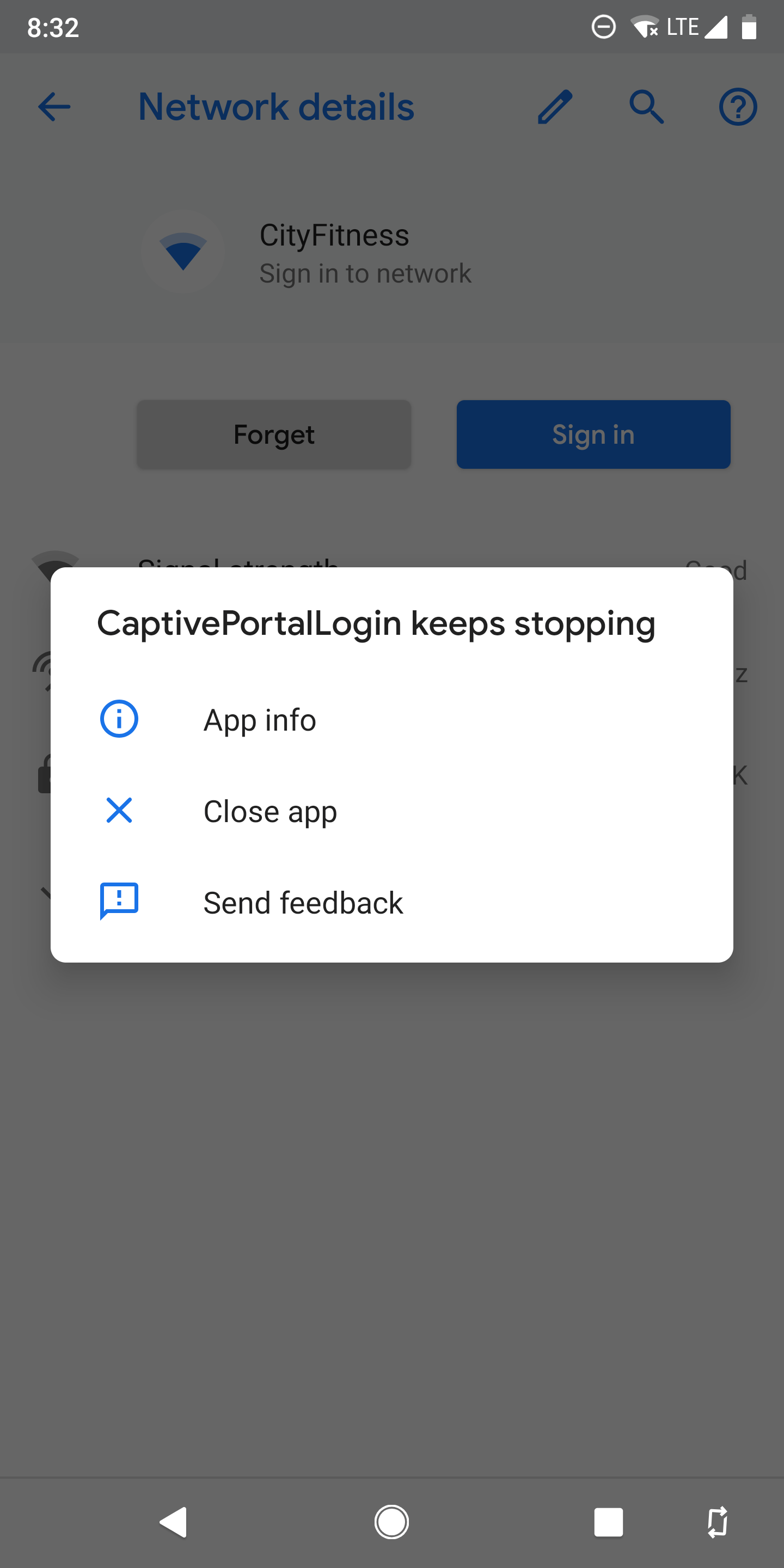 Captiveportallogin crashes when connecting to WiFi networks. Google