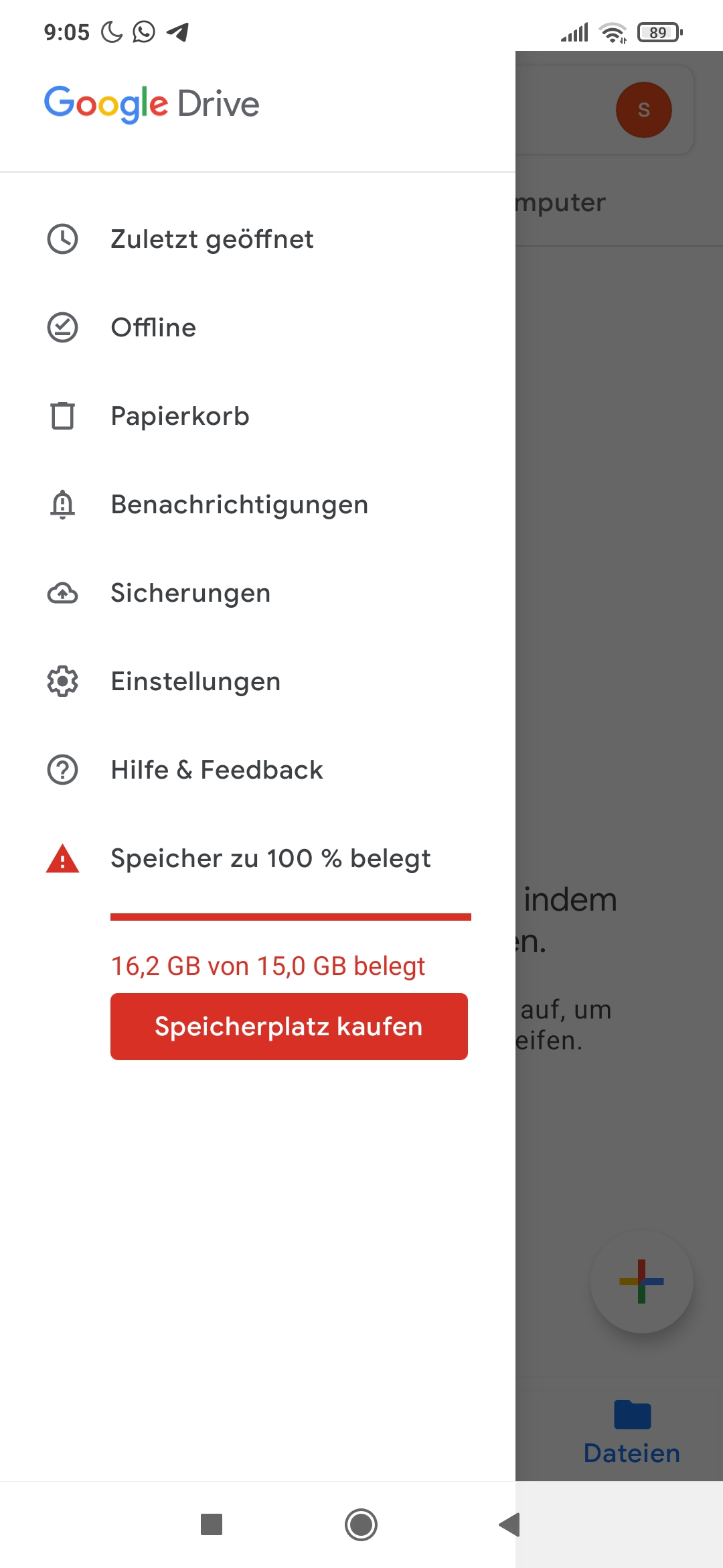 Google Drive Speicherplatz angeblich voll empfange keine Mails mehr