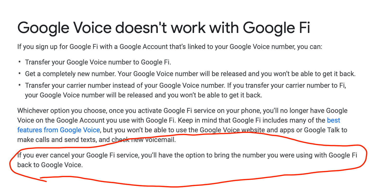Why can't I transfer my number back to Google Voice from Google Fi