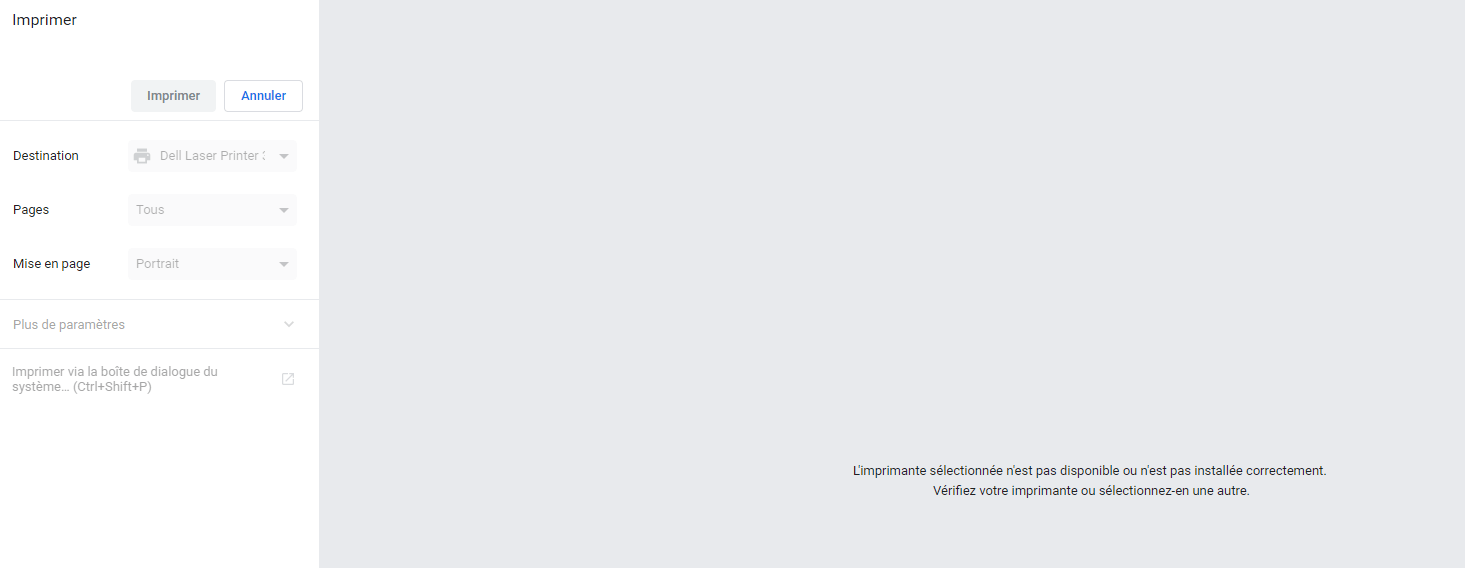 La page d'impression apparaît 2 secondes puis impossible