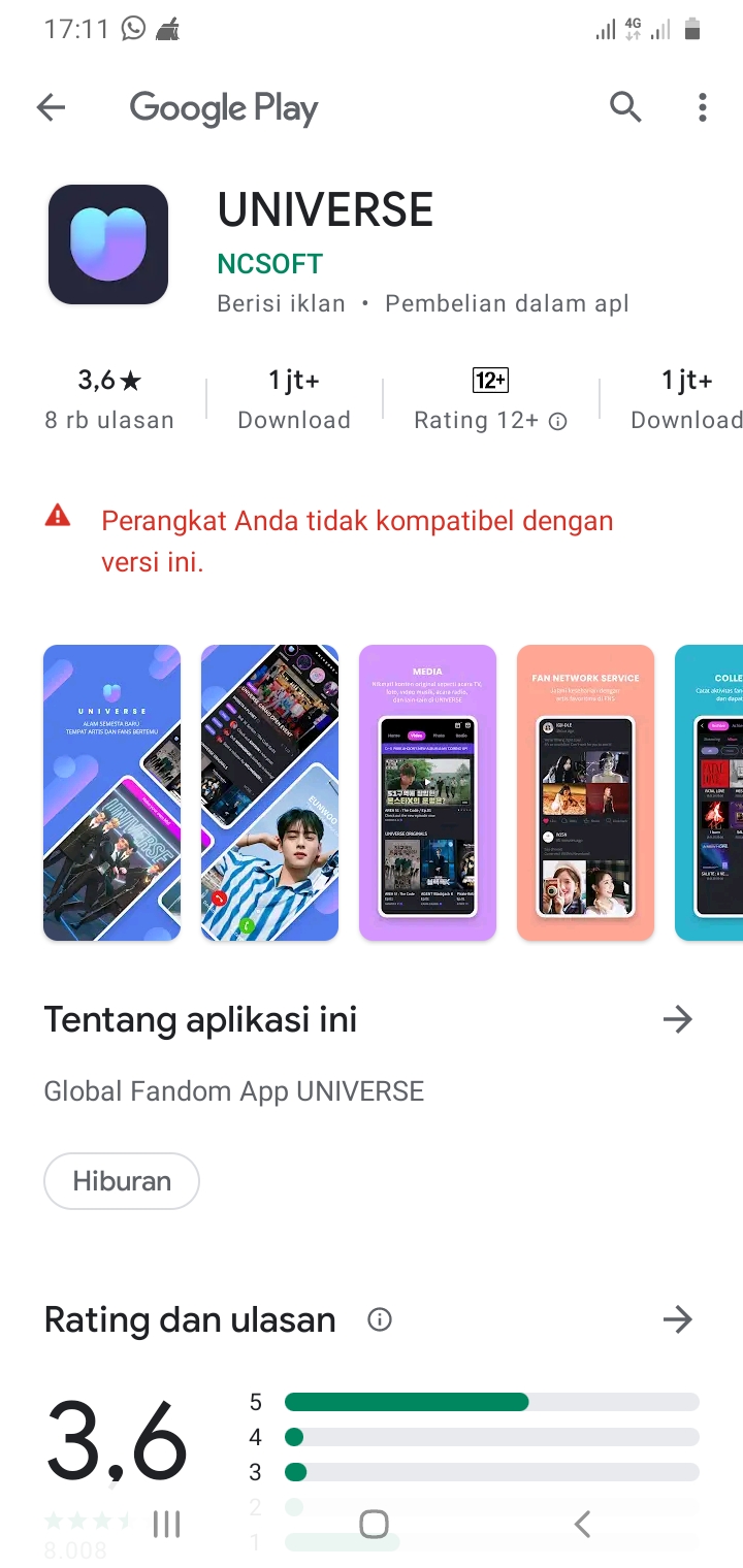 Mengapa aplikasi universe tidak bisa didownload di