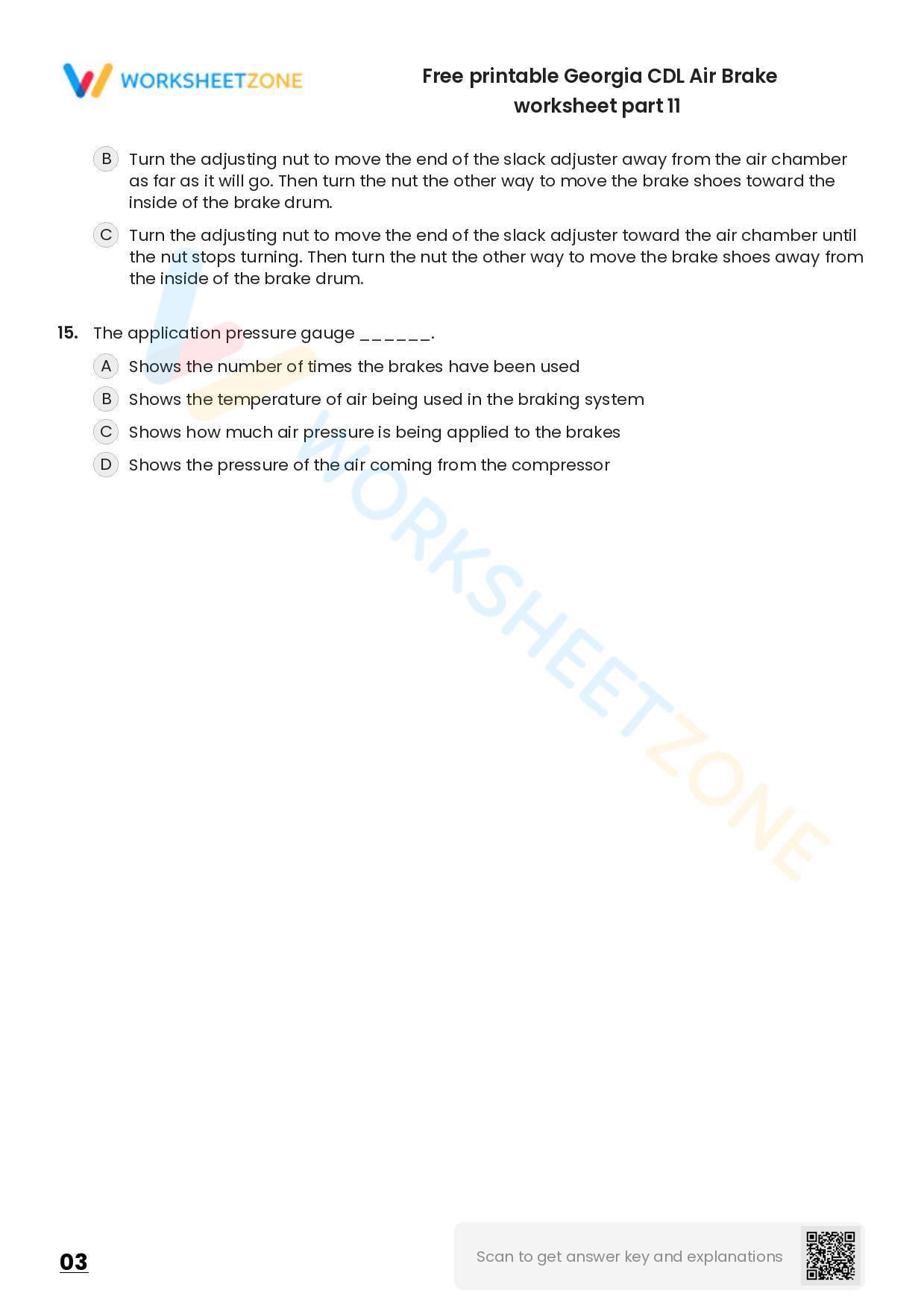 Free printable CDL Air Brake practice test Worksheet Zone
