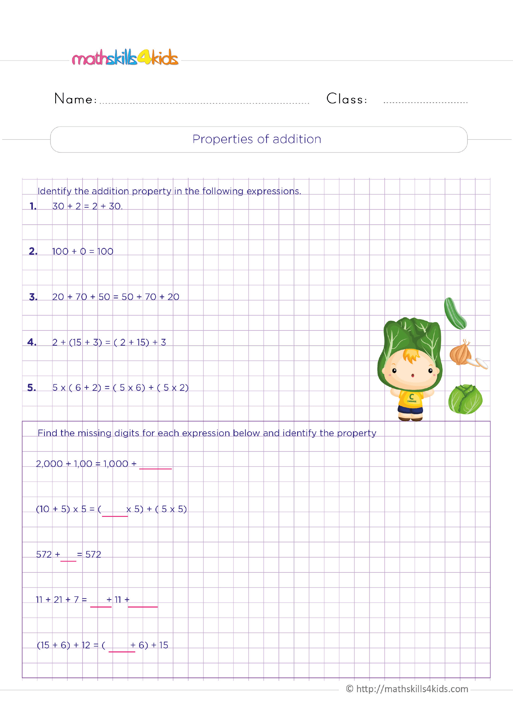 Properties of addition | Worksheet Zone