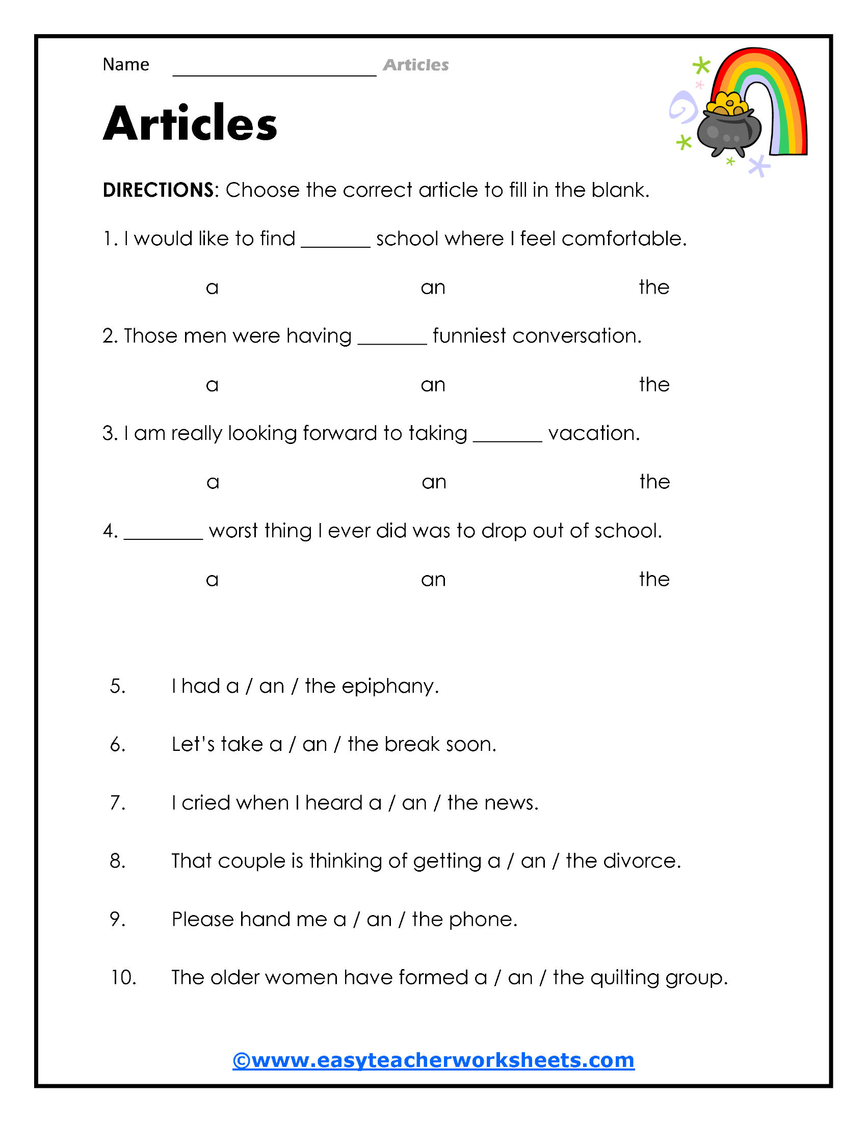 Fill Ins | Worksheet Zone
