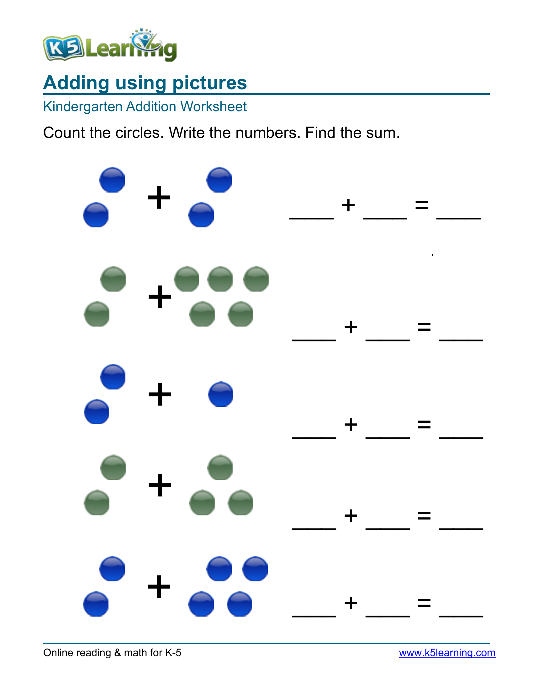 Addition practice with circles (1-10) | Worksheet Zone