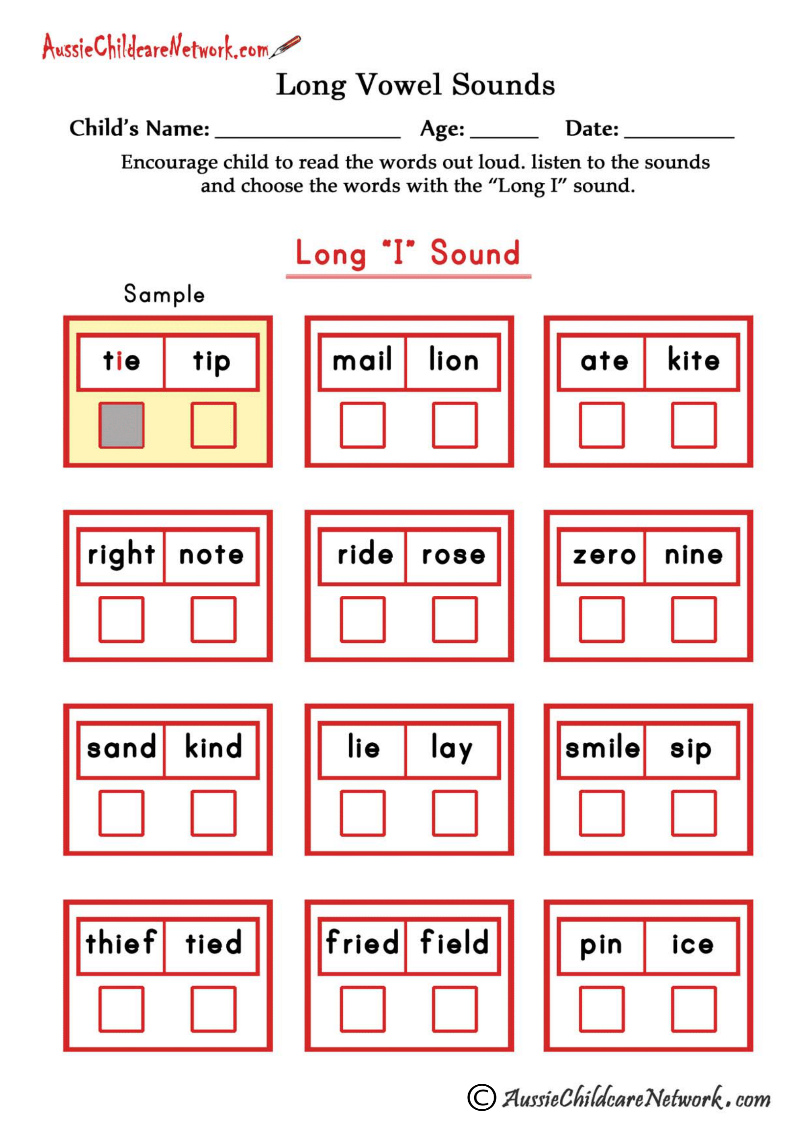 Long I sound Worksheet Zone