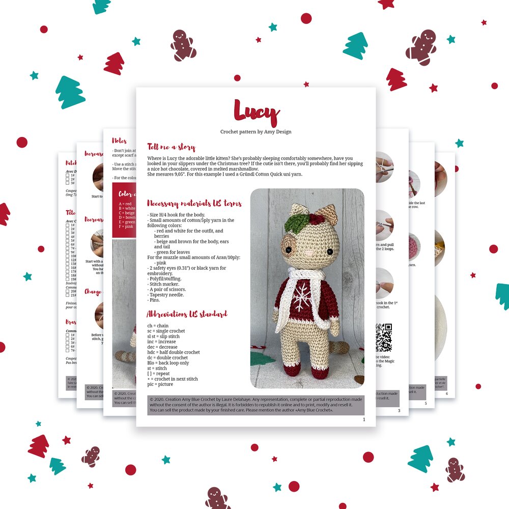 Amigurumi Lucy the Christmas cat crochet pattern