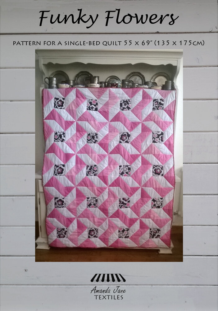 Single bed quilt PDF quilt pattern FUNKY FLOWERS