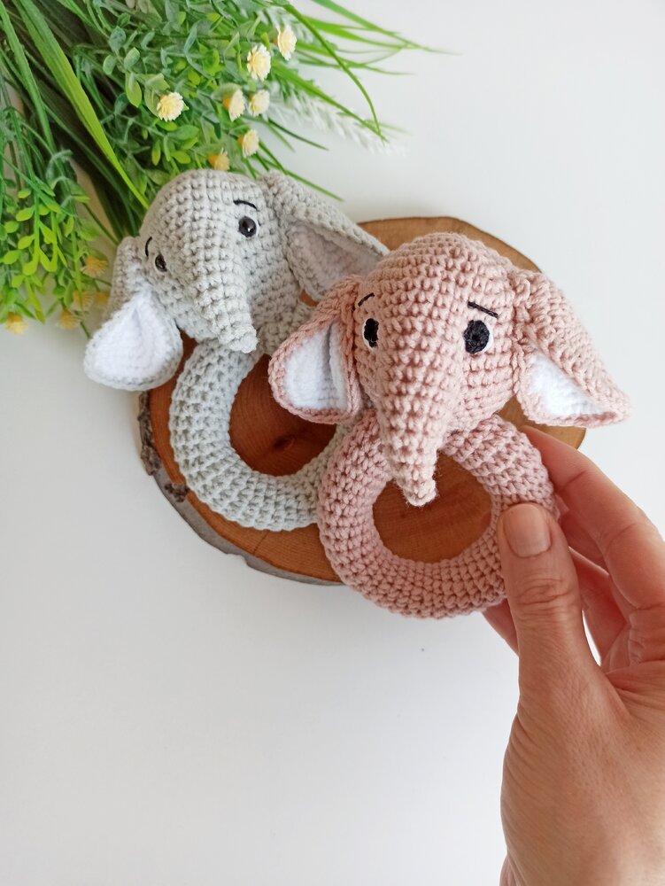 Crochet elephant baby rattle PDF pattern, amigurumi elephant