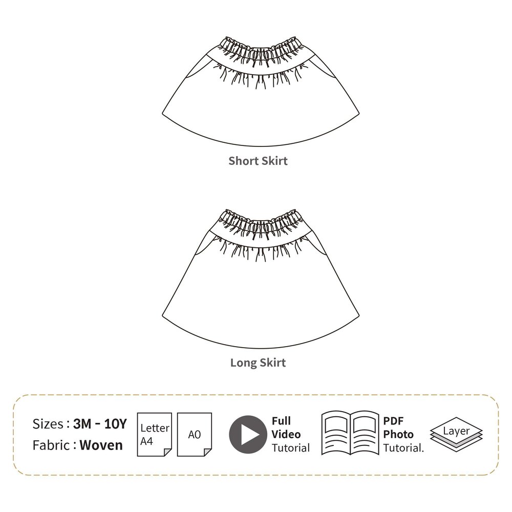 Easy Skirt With Pockets For Baby and Girl Sewing Pattern