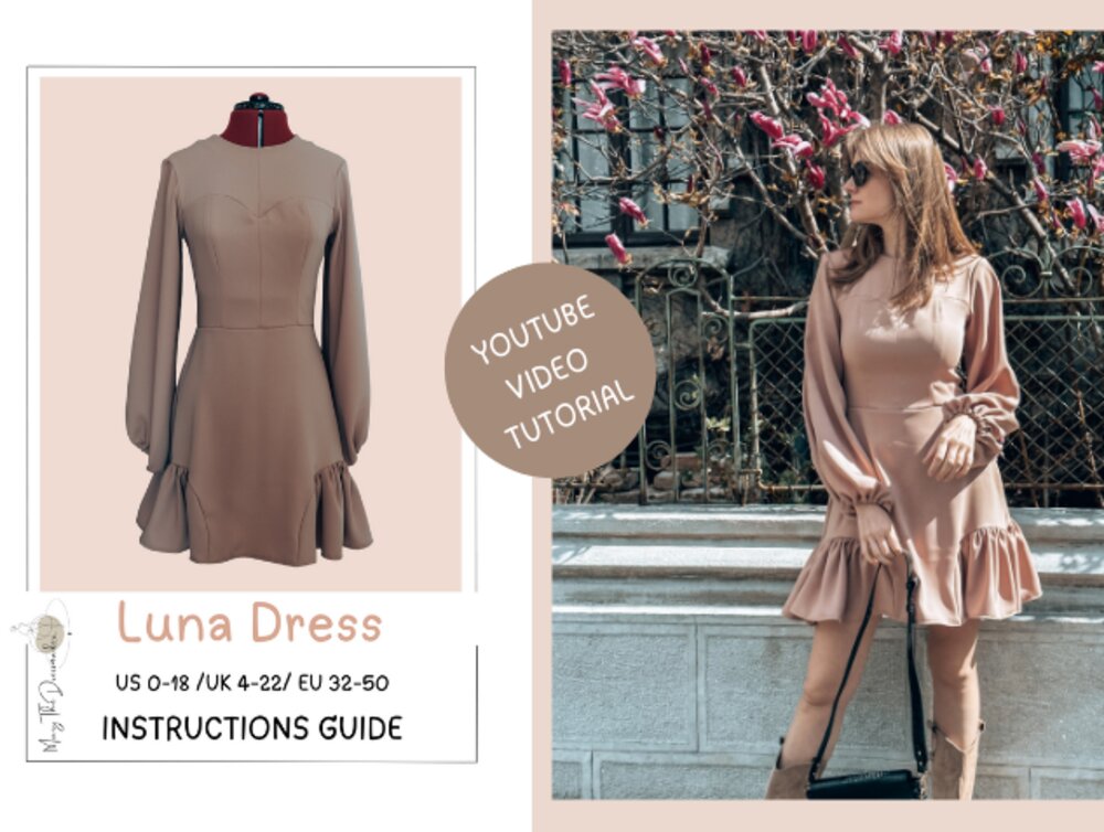 Luna Dress Sewing Pattern, pdf sewing pattern, fall dress
