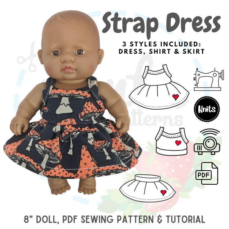 8IN DOLL STRAP DRESS PDF SEWING PATTERN TUTORIAL