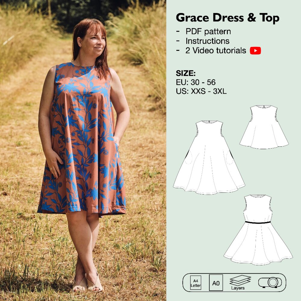 Women a lined circle dress pdf sewing pattern