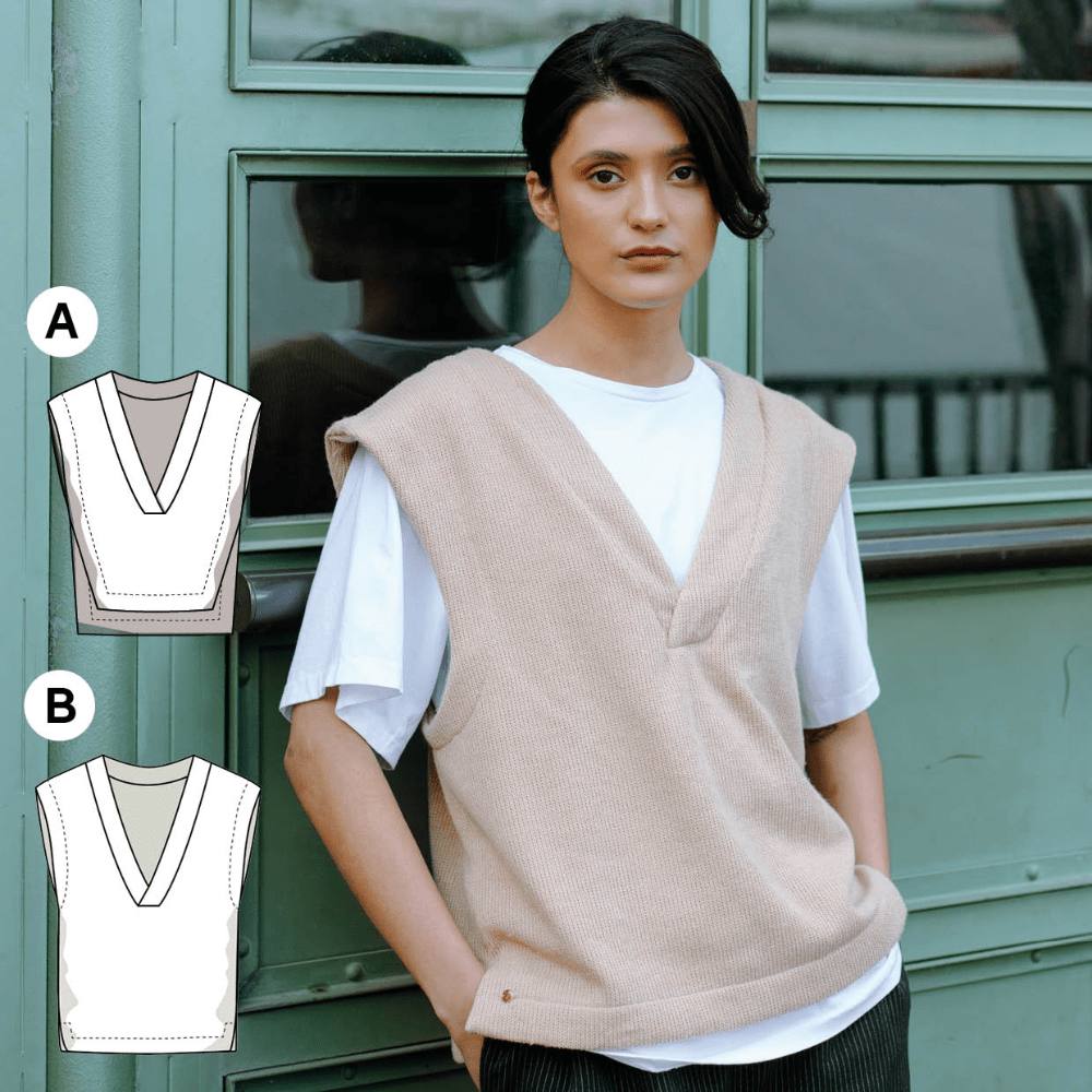 Sweater vest sewing pattern for ladies, XSXXXL