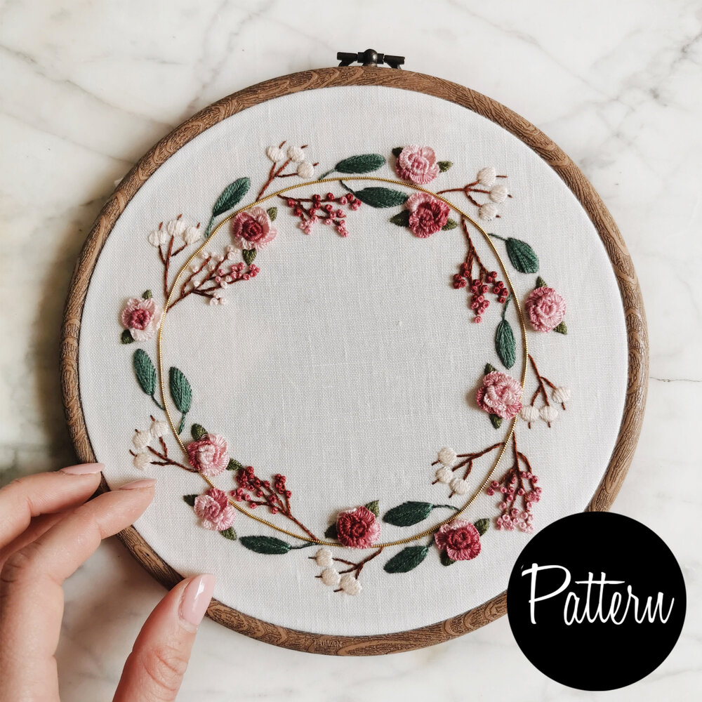 Flower wreath embroidery pattern