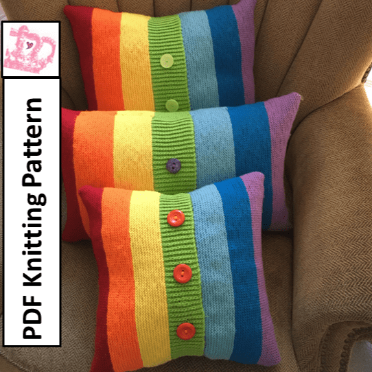 Rainbow Pillow Cover PDF knitting pattern