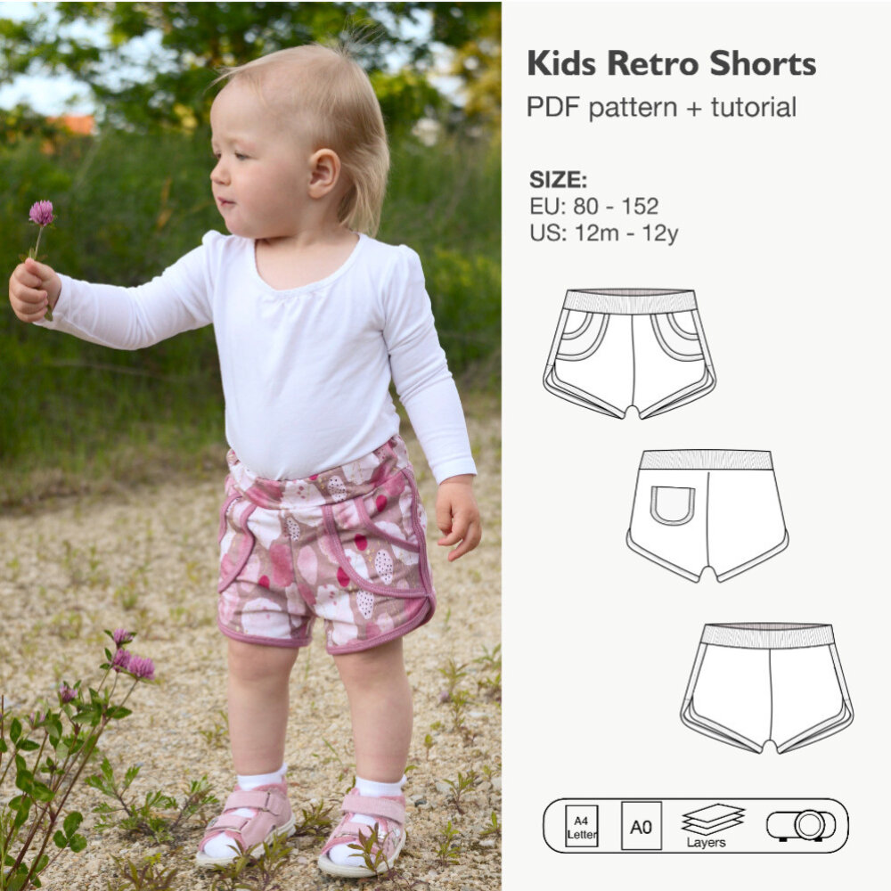Kids retro shorts sewing pattern