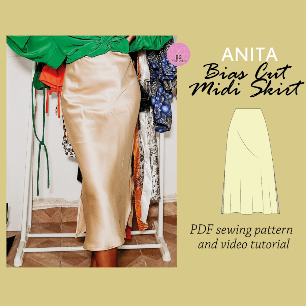 ANITA bias cut high waist midi skirt sewing pattern