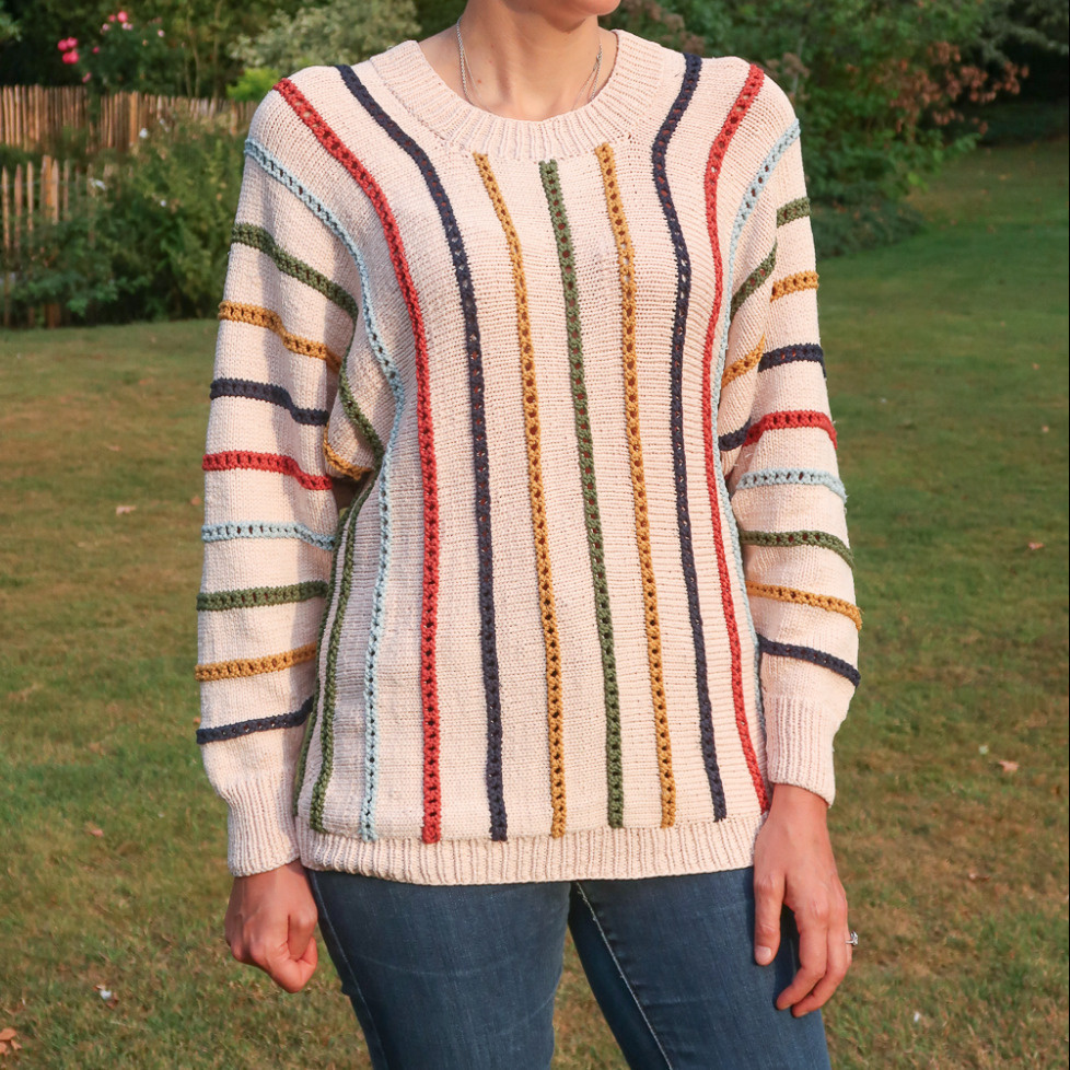 Batwing Striped Sweater Knitting Pattern