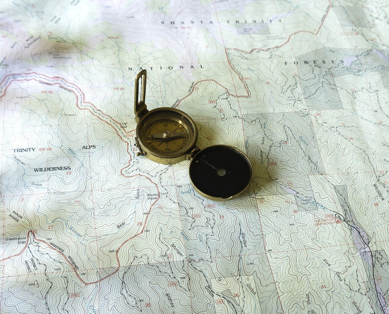 Map, topo map, topographic map, compass, brass compass free image