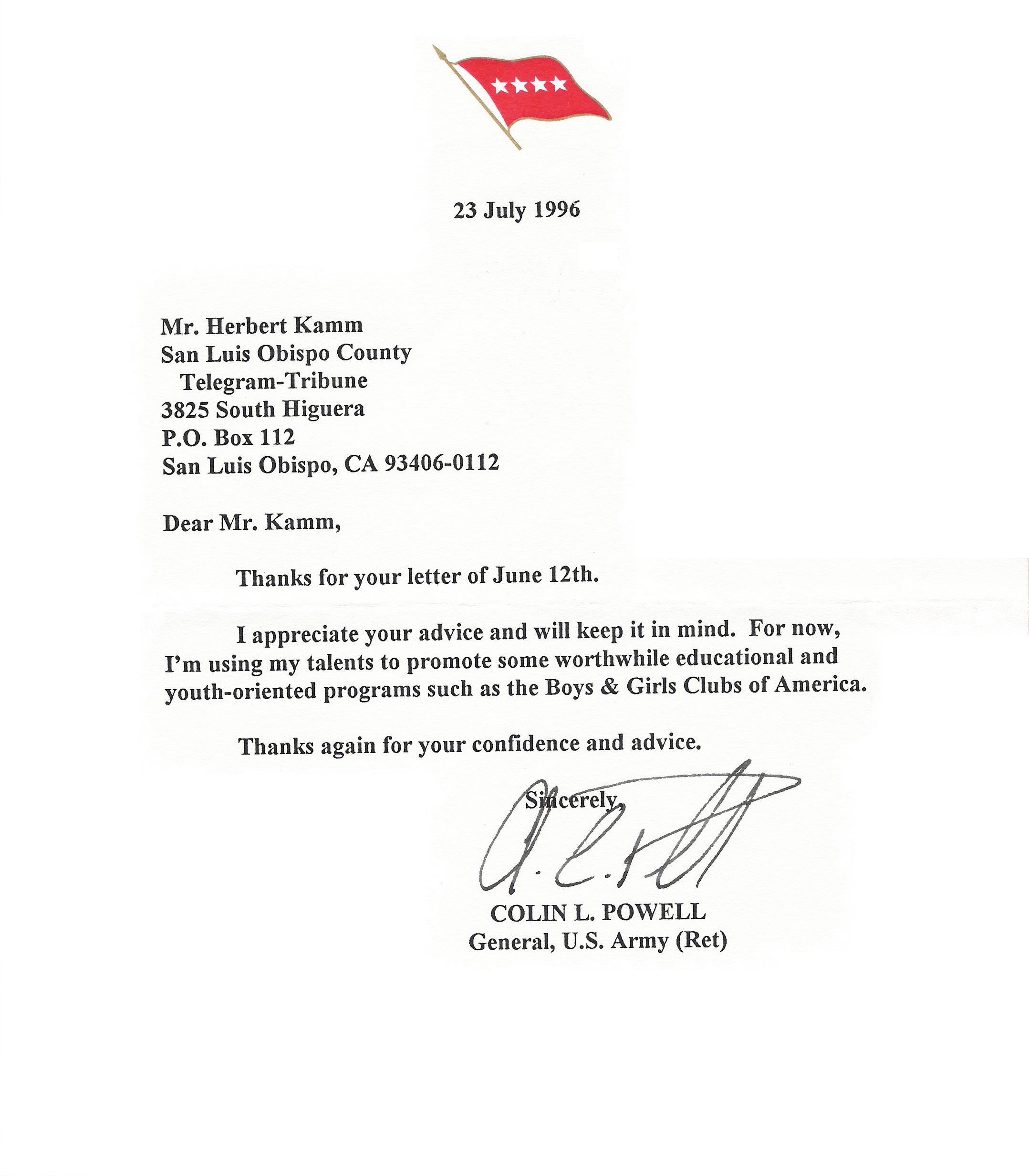 Letter Colin Powell Autograph Live