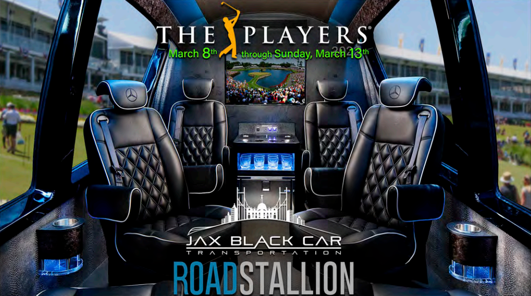 Players Fans Ride Stallions to TPC Sawgrass Jax Black Car, Mercedes