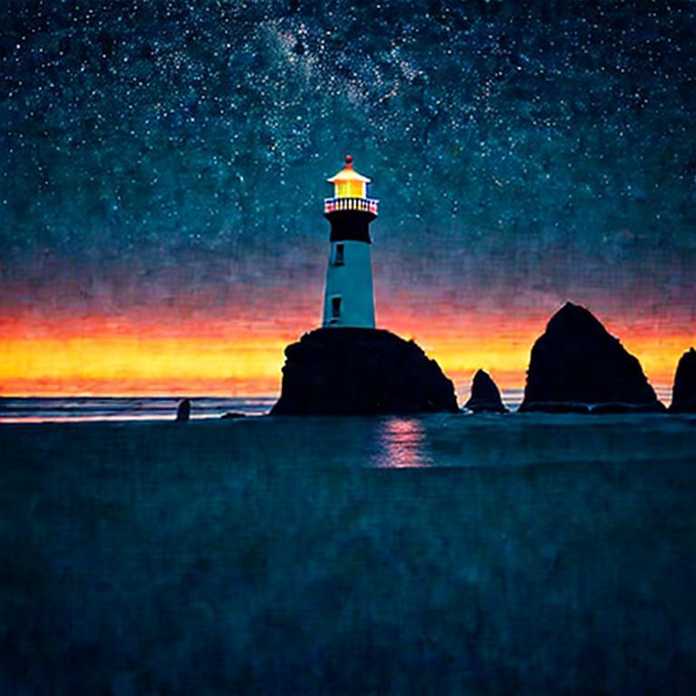 FoulRabbit lighthouse by the sea, cannon beach Oregon at night
