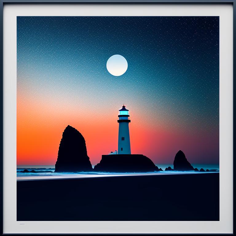 FoulRabbit lighthouse by the sea, cannon beach Oregon at night