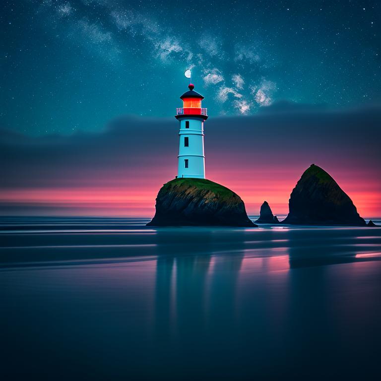 FoulRabbit lighthouse by the sea, cannon beach Oregon at night