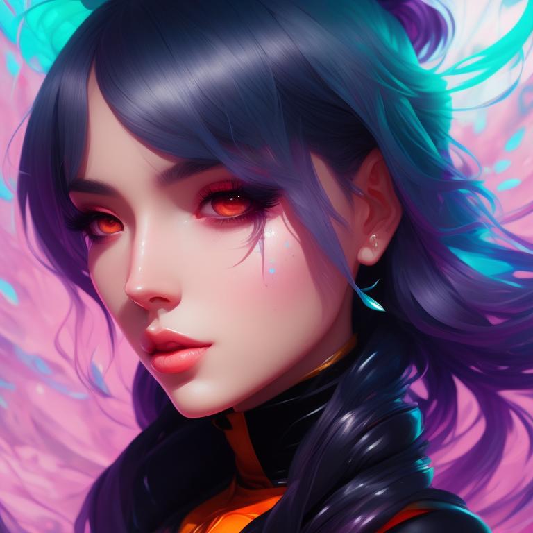 Wink Rainbow hair girl, by loish and artgerm, Black and white, High