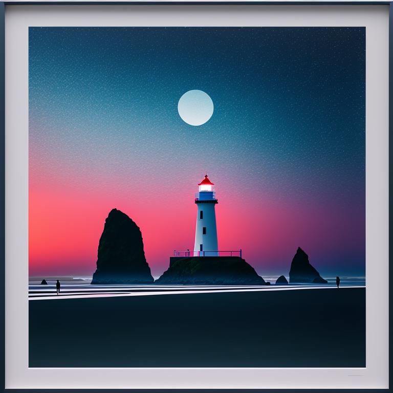 FoulRabbit lighthouse by the sea, cannon beach Oregon at night