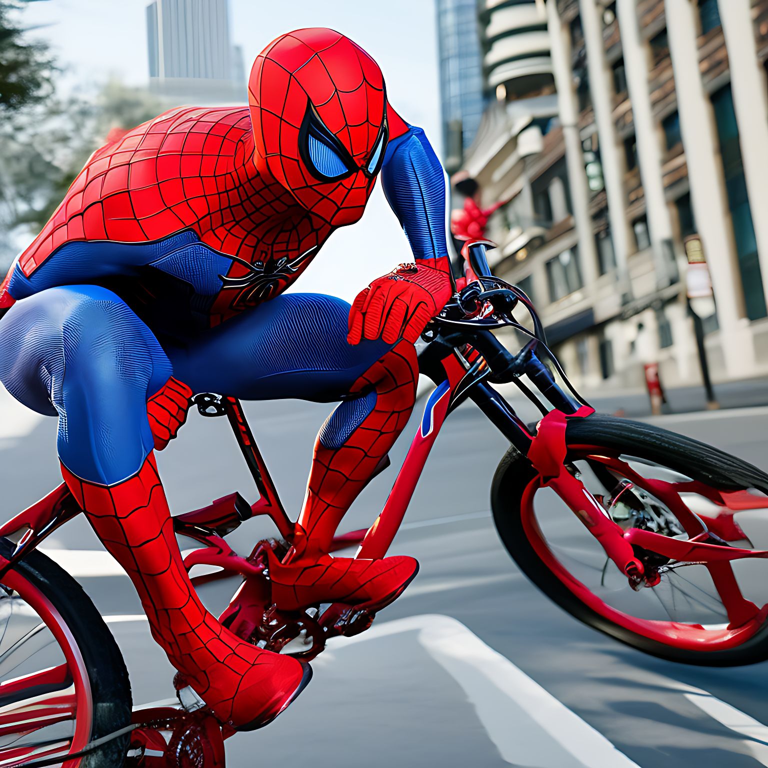 Talsa spiderman riding on a bike
