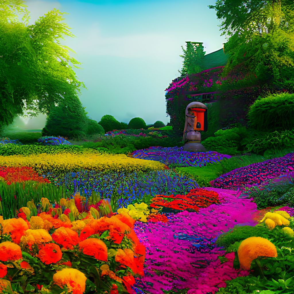 еленашевнина summer garden with colorful flowers in the morning