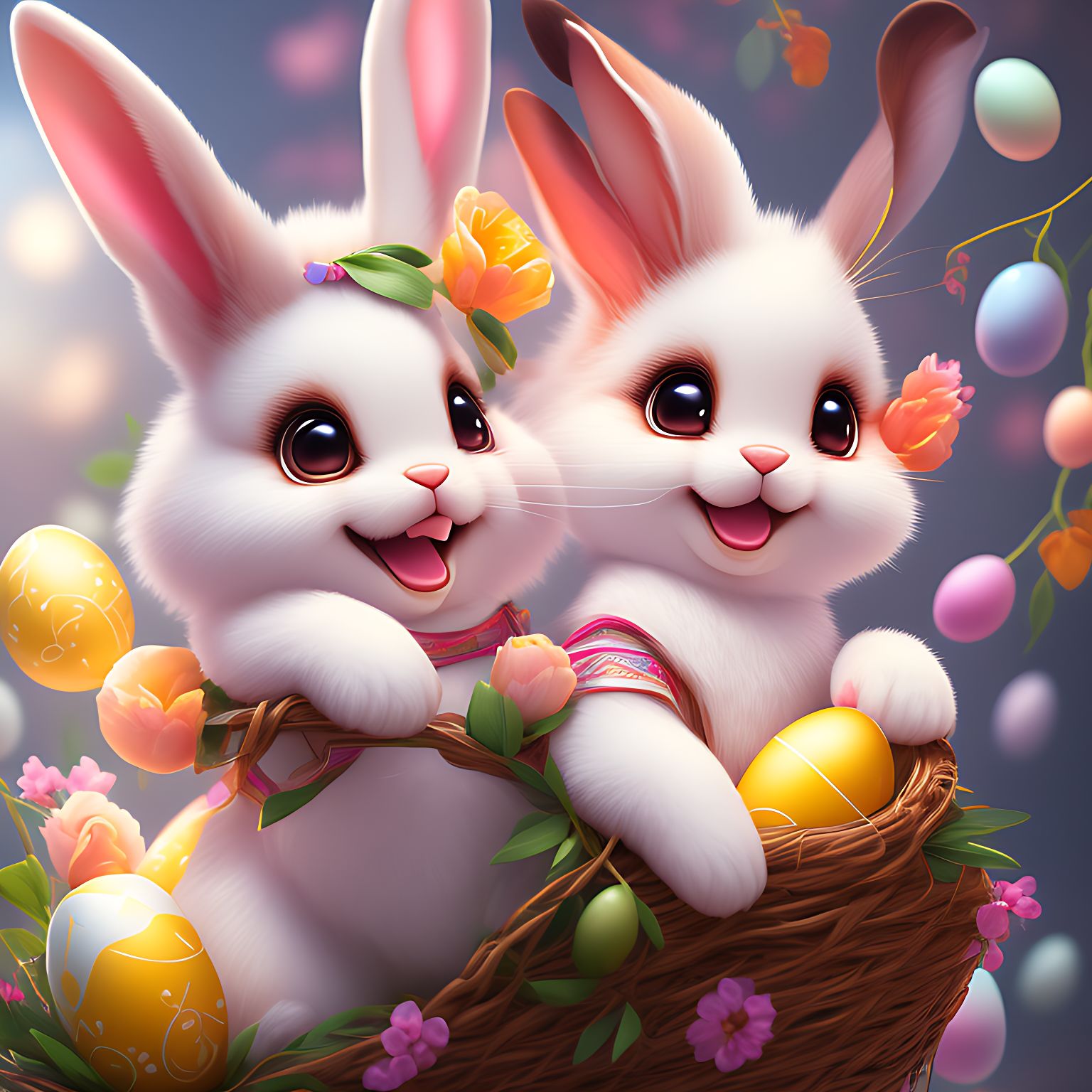 Christal Smiling Bunny cute cartoon rabbit with easter eggs, dimantion