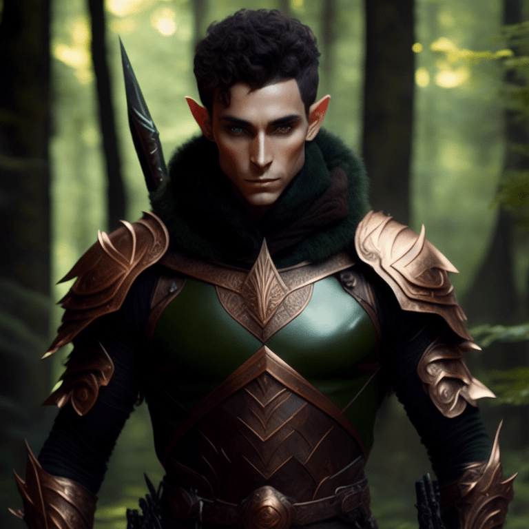 spotteddeer476 copper skinned thin male elf with curly brown hair