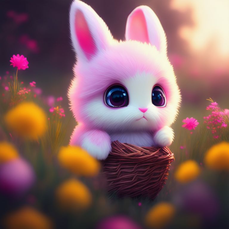 neatram361 Anime pink bunny holding an Easter basket in a field of