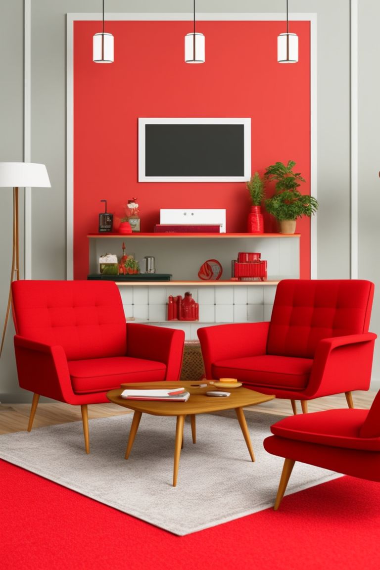 drearyquail146 Midcentury modern table, Red wall accent.