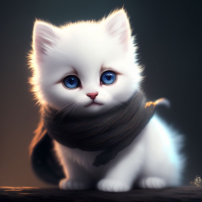 bowedcamel295 Cute white furry kitten with a scarf
