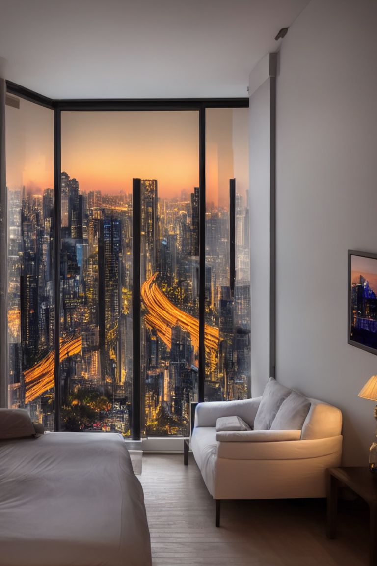 woodenrook246 night city view inside room apartment