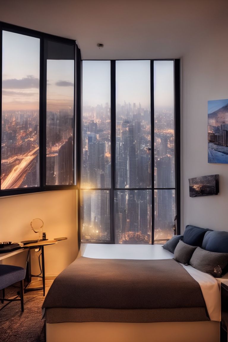 woodenrook246 night city view inside room apartment