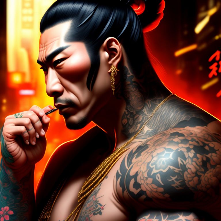 HybridTheory yakuza boss with ancient japanese tattoos