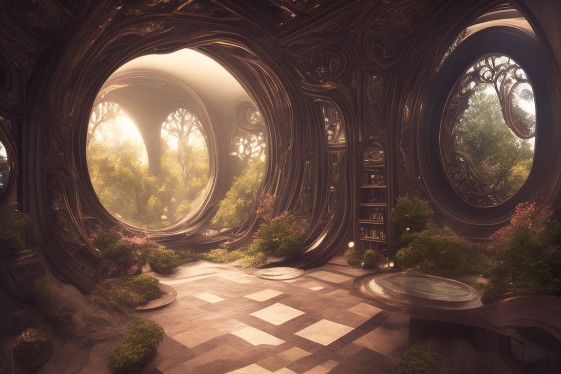 heathercooper Entrance to a rabbit hole inside of a massive outdoor library, leading to another