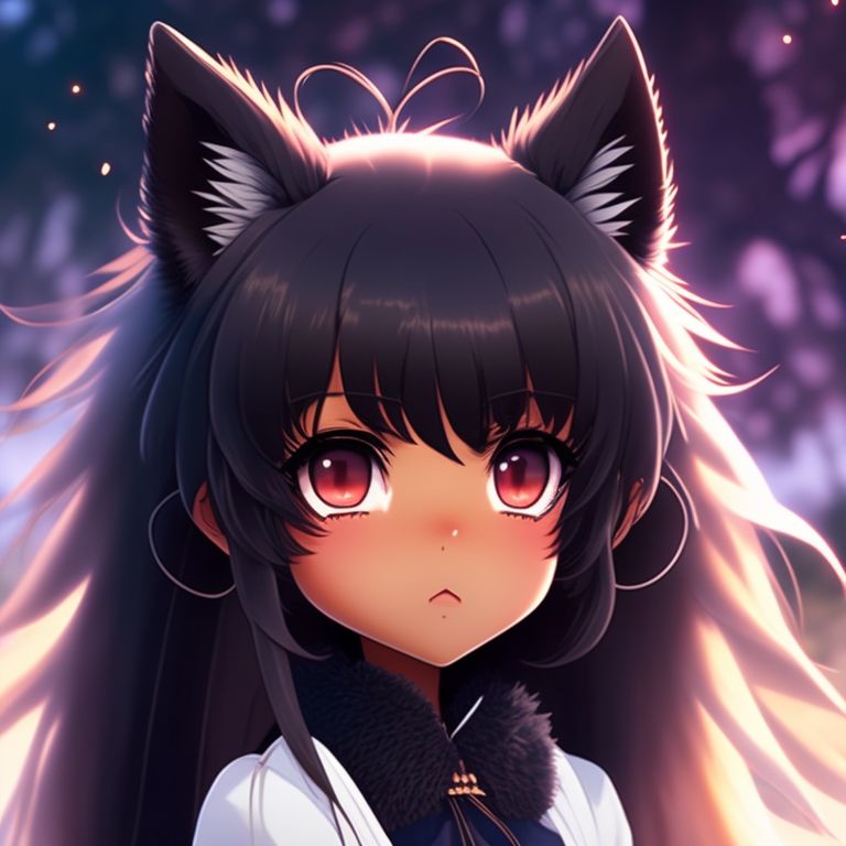 afraidcrow244 black girl, dark skin, anime girl, black fluffy long