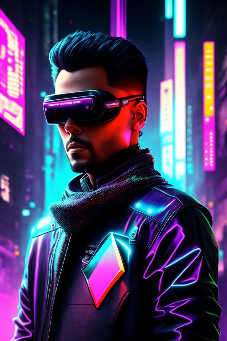 AngkarA Adult male in casual clothes and VR headset exploring virtual