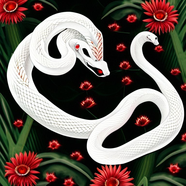 kenyang a white snake with red eyes, in the eden garden
