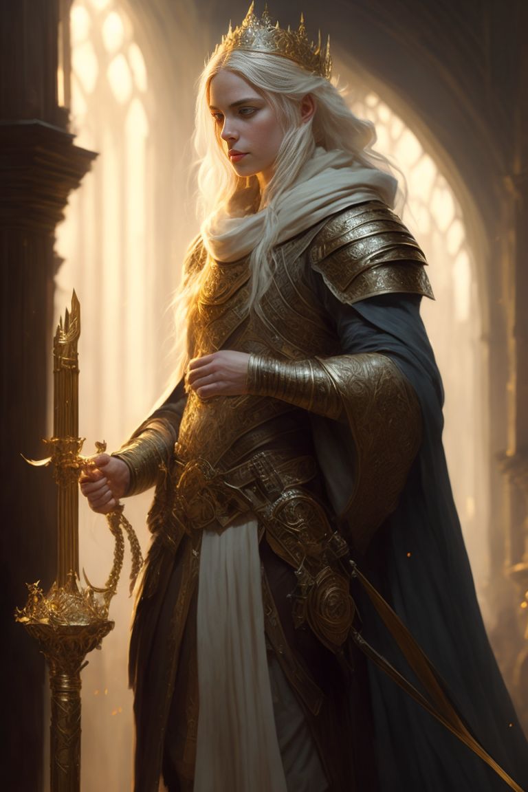 Fedoraxsa extremely beautiful cleric queen, perfect face, blond hair