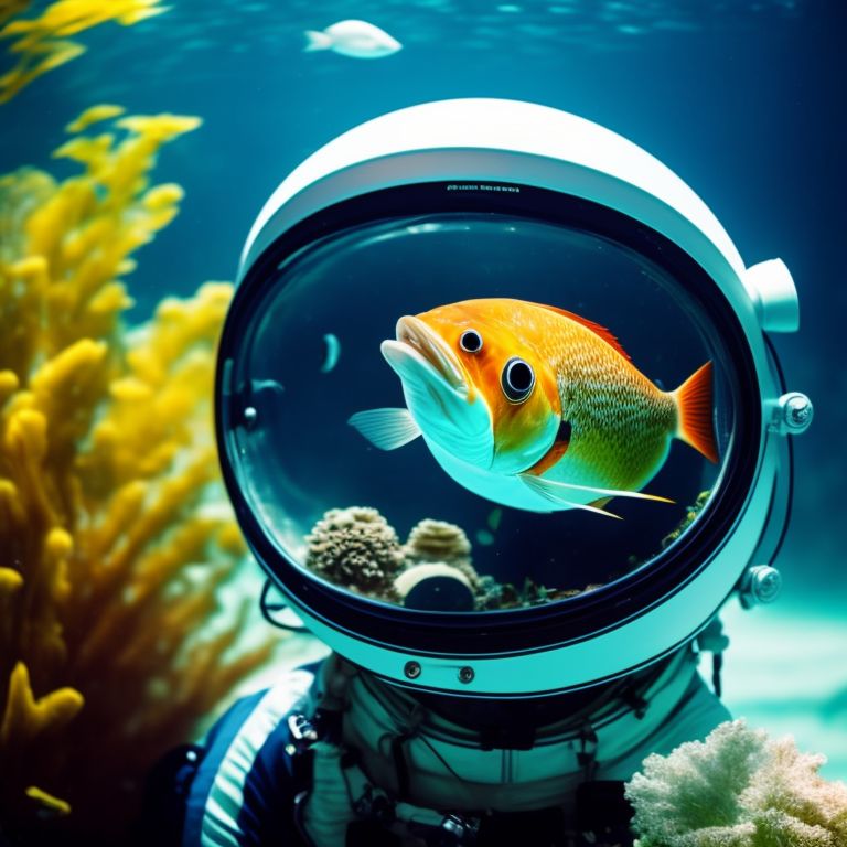 richpanda116 fish in an aquarium wearing an astronaut helmet
