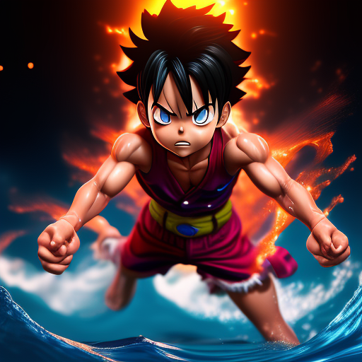 grownalpaca714 Young Luffy swimming realistic 3d animated pic with