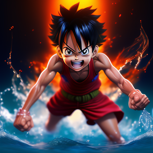 grownalpaca714 Young Luffy swimming realistic 3d animated pic with